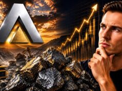 Almonty-Aktie: Sehen Analysten jetzt eine Kaufchance? Man contemplating a mining operation with excavation equipment and an upward-trending chart, symbolizing investment growth in mining.