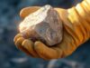 Almonty-Aktie: Ist die Hoffnung auf weitere Kurssteigerungen berechtigt? Gloved hand holding a rough brown rock in a mining or geological setting