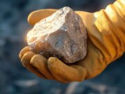 Almonty-Aktie: Ist die Hoffnung auf weitere Kurssteigerungen berechtigt? Gloved hand holding a rough brown rock in a mining or geological setting