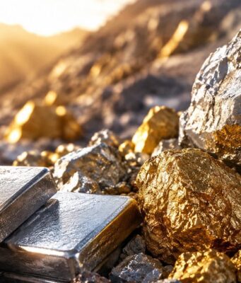 Almonty-Aktie: Ist sie wirklich massiv unterbewertet? Gold bars resting on a rocky ground at a sunlit mining site.