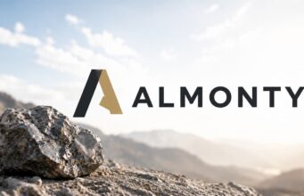 Almonty-Aktie: Warum 19 US$ jetzt entscheidend sind! ALMONTY logo with a stylized 'A' over a rocky desert landscape at sunrise.