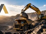 Almonty-Aktie im Höhenflug: Wie weit geht die Rallye? Excavator loads gravel into a dump truck at an open-pit mine at sunset.