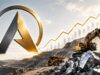 Almonty mit +77% – neues Rekordhoch möglich? Arch Linux logo looming over a mining site with excavator and dump truck, plus a rising chart suggesting growth or progress.