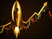 Cambria Gold Mines-Aktie: Setzt sich die Bodenbildung fort? Golden rocket launching beside a rising stock chart, symbolizing rapid growth in market or startup success.