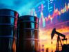 ExxonMobil und Chevron im Visier: Trump attackiert Ölkonzerne Oil barrels in the foreground with a pump jack and a colorful stock market chart in the background.
