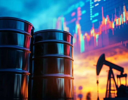 ExxonMobil und Chevron im Visier: Trump attackiert Ölkonzerne Oil barrels in the foreground with a pump jack and a colorful stock market chart in the background.