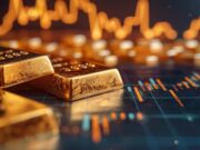 Versamet-Aktie: Weitere Kurssteigerungen bis Jahresende? Close-up of gold bars on a dark trading chart with orange price lines in the background.