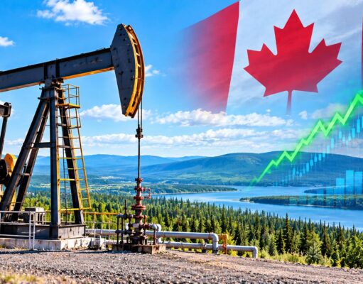 Bonterra Energy: Diese kleine Öl- und Gas-Aktie läuft jetzt heiß Oil pump jack with a Canadian flag and rising stock/price chart in the sky, suggesting growth in Canada’s energy sector