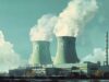 Constellation Energy-Aktie +12%: Plötzlich auch ein großer KI-Gewinner? Industrial power plant with two cooling towers emitting steam and a tall striped smokestack under a cloudy sky.
